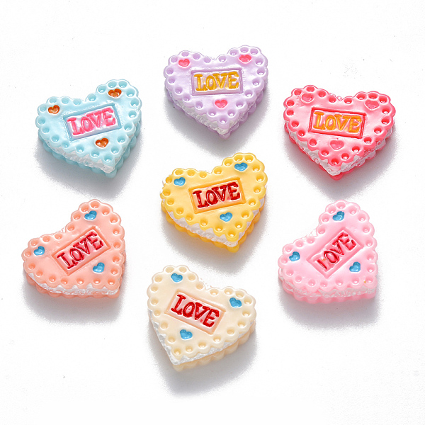 

PandaHall Resin Decoden Cabochons, for Valentine's Day, Heart Shaped Biscuit, with Word LOVE, Mixed Color, 16x19x5~6mm Resin Food Multicolor