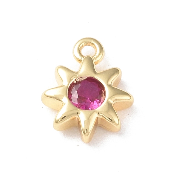 

PandaHall Brass Charms, with Glass, Sun Charm, Real 18K Gold Plated, Medium Violet Red, 8.5x7x2mm, Hole: 0.9mm Brass+Glass Sun