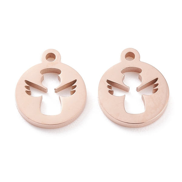 

PandaHall Ion Plating(IP) 304 Stainless Steel Charms, Laser Cut, Flat Round with Angel, Rose Gold, 13x11x1.5mm, Hole: 1.4mm 304 Stainless...