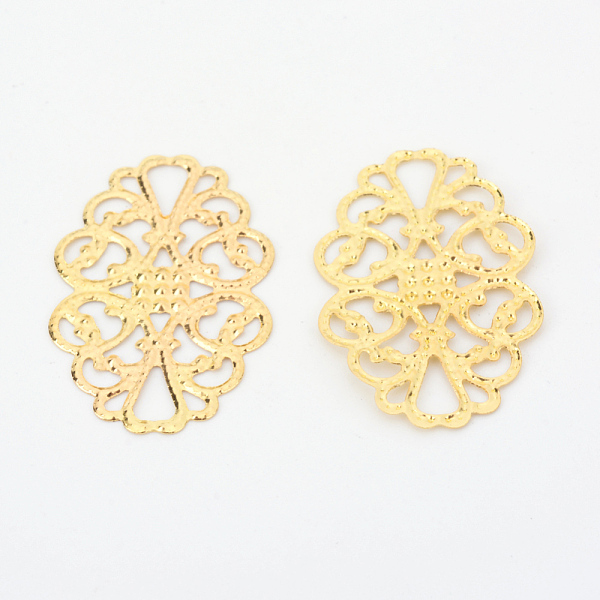 

PandaHall Iron Filigree Joiner Links, Etched Metal Embellishments, Golden, 31x20x0.5mm, Hole: 6x3.5mm Iron Oval