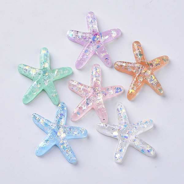 

PandaHall Resin Cabochons, with Paillette/Sequins, Starfish/Sea Stars, Mixed Color, 37.5x40x10mm Resin Starfish Multicolor