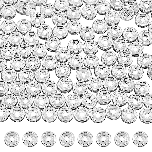 

PandaHall DICOSMETIC 400Pcs Iron Crystal Rhinestone Spacer Beads, Grade B, Flat Round, Straight Edge, Silver, 7~8x3.5mm, Hole: 2mm..., Clear