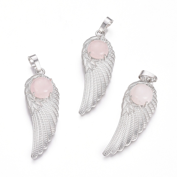 

PandaHall Natural Rose Quartz Pendants, with Platinum Tone Brass Findings, Wing, 47x16x7.5mm, Hole: 7x5mm Rose Quartz Wing