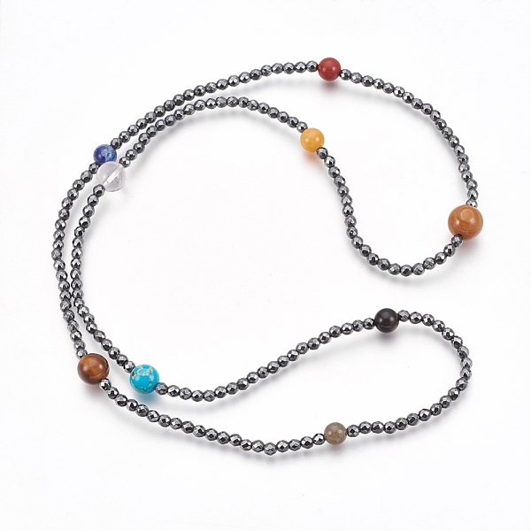 

PandaHall Electroplate Synthetic Hematite Beaded Necklaces, with Natural Mixed Stone, 31.1 inch(79cm) Mixed Stone