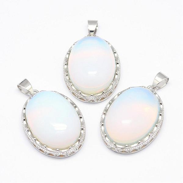 

PandaHall Opalite Pendants, with Brass Findings, Oval, Platinum, 30x21x10~11mm, Hole: 6x4mm Opalite Oval