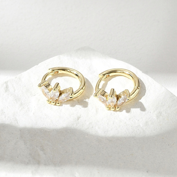 Brass Clear Cubic Zirconia Hoop Earrings