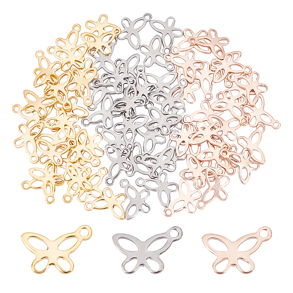 

PandaHall Unicraftale 72Pcs 3 Colors 304 Stainless Steel Charms, Butterfly, Hollow, Mixed Color, 7.5x11x0.8mm, Hole: 1.2mm, 24pcs/color 304...