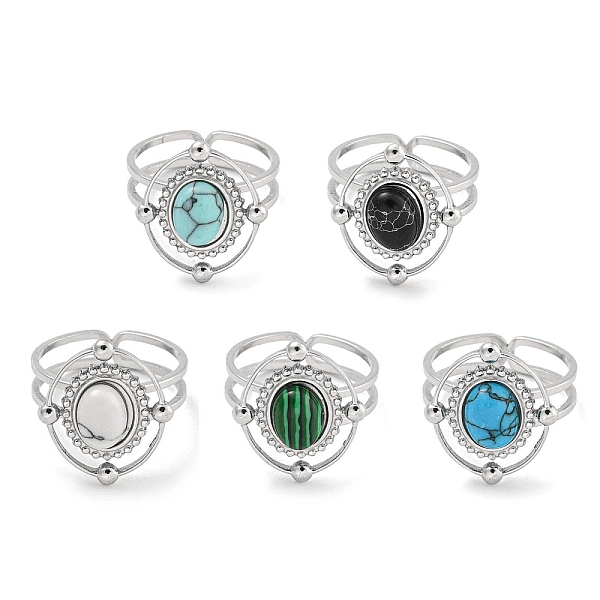 

PandaHall 304 Stainless Steel Synthetic Gemstone Cuff Rings, Oval Wide Band Open Rings for Women Men, Stainless Steel Color, 16x18.5mm...