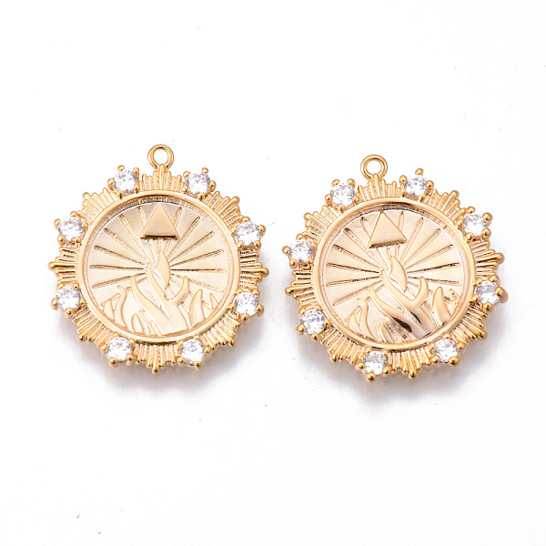 

PandaHall Brass Micro Pave Cubic Clear Zirconia Pendants, Nickel Free, Flower with Triangle, Real 18K Gold Plated, 23x21.5x2mm, Hole: 1.2mm...