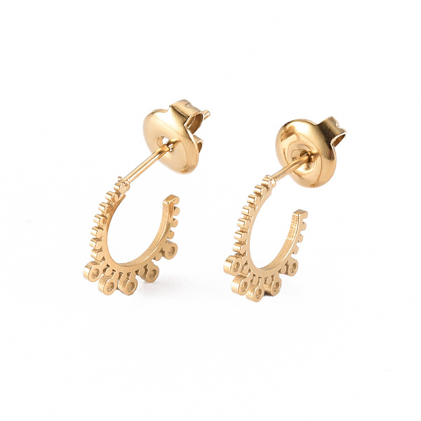

PandaHall 304 Stainless Steel Stud Earring Findings, Ear Wire, with Earring Backs/Ear Nut and Loop, Real 14K Gold Plated, 11x17x1mm, Hole...