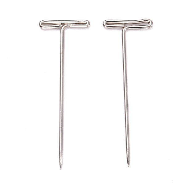 PandaHall Nickel Plated Steel T Pins for Blocking Knitting, Modelling, Wig Making and Crafts, Stainless Steel Color, 45x15x1.5mm, Hole...