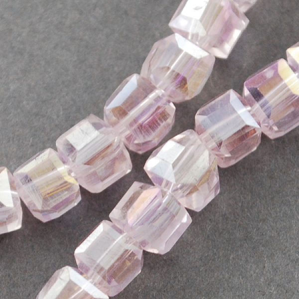 

PandaHall Electroplate Glass Beads Strands, AB Color Plated, Faceted, Cube, Pearl Pink, 6x6x6mm, Hole: 1mm, about 100pcs/strand, 22 inch...