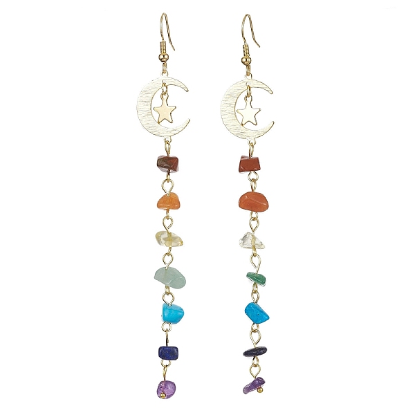 

PandaHall Chakra Theme Natural & Synthetic Mixed Gemstone Chips Beaded Tassel Earrings, Brass Moon & Star Long Dangle Earrings...