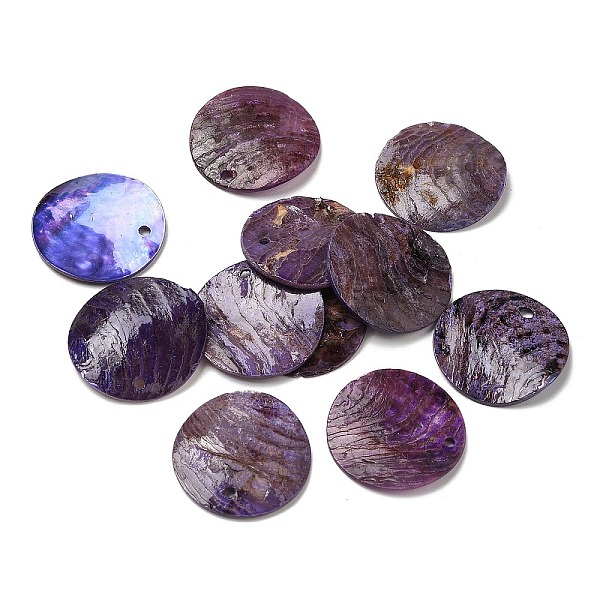 

PandaHall Spray Painted Natural Akoya Shell Pendants, Mother of Shell, Flat Round Charms, Dark Violet, 20.5x1~3mm, Hole: 1.5mm Shell Flat...
