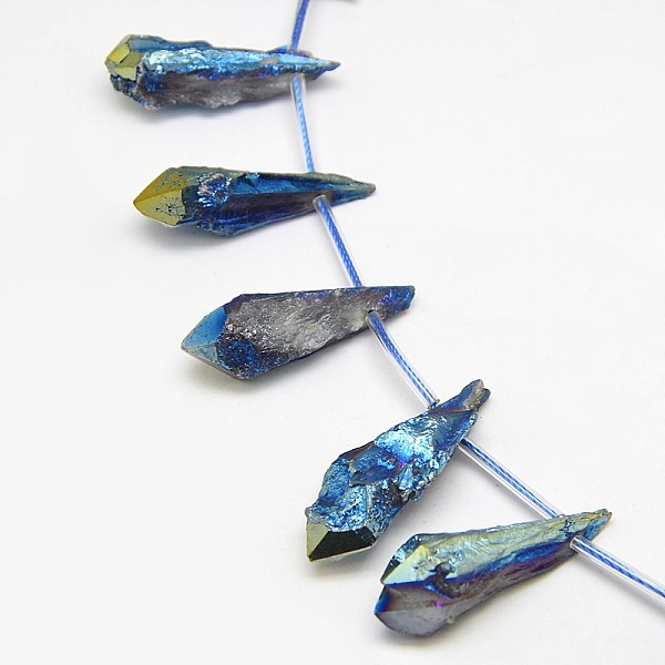 

PandaHall Electroplate Gemstone Natural Quartz Crystal Beads Strands, Nuggets, Marine Blue, 18~35x6~14x6~12mm, Hole: 1mm, about 22pcs/strand...