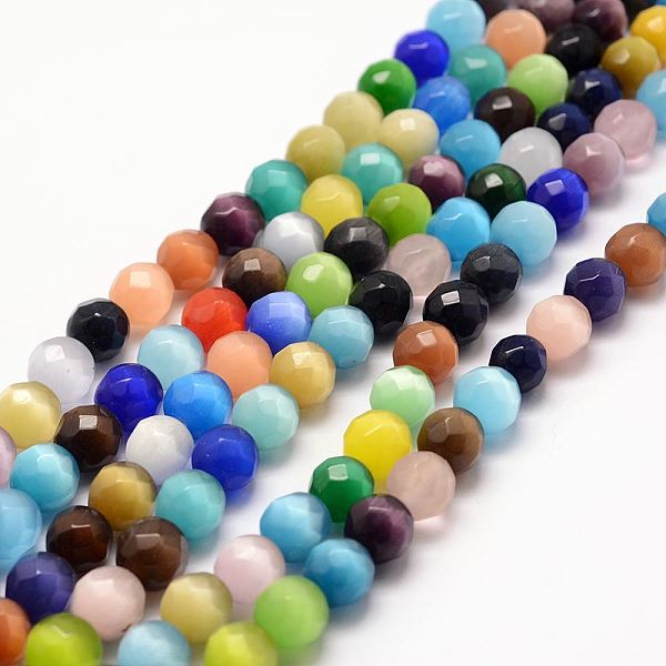 

PandaHall Cat Eye Beads Strands, Faceted, Round, Mixed Color, 7.5mm, Hole: 1mm, about 46pcs/strand, 13.5 inch(34.2cm) Glass Round Multicolor