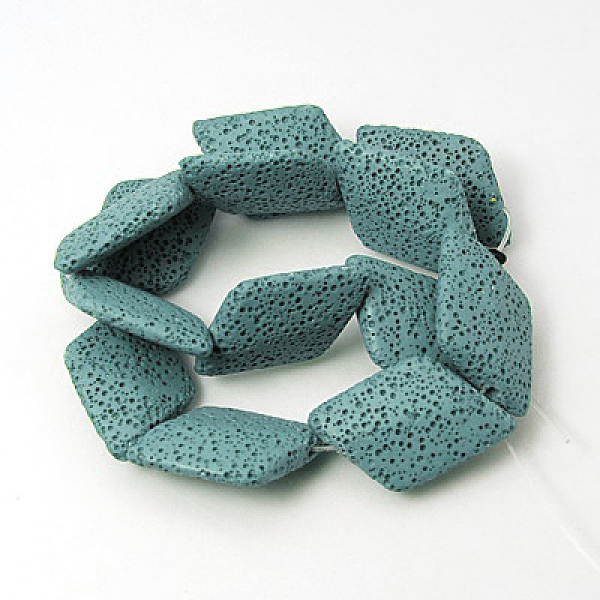 

PandaHall Natural Lava Rock Beads Strands, Dyed, Rhombus, Sky Blue, 38x22x7.5mm, Hole: 1mm Lava Rock Rhombus Blue