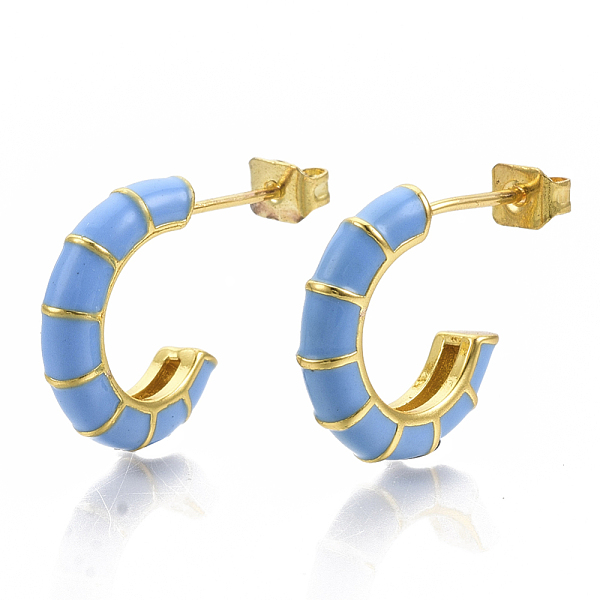 

PandaHall Brass Stud Earrings, Half Hoop Earrings, with Enamel and Earring Backs, Real 18K Gold Plated, Bamboo Shape, Deep Sky Blue...