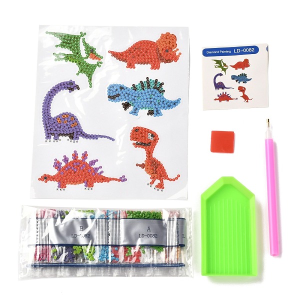 

PandaHall DIY Dinosaur Diamond Painting Stickers Kits For Kids, with Diamond Painting Stickers, Rhinestones, Diamond Sticky Pen, Tray Plate..., Multicolor