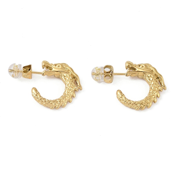 

PandaHall Dragon Head 304 Stainless Steel Half Hoop Stud Earrings for Women, Golden, 18.5x4.5mm 304 Stainless Steel Dragon