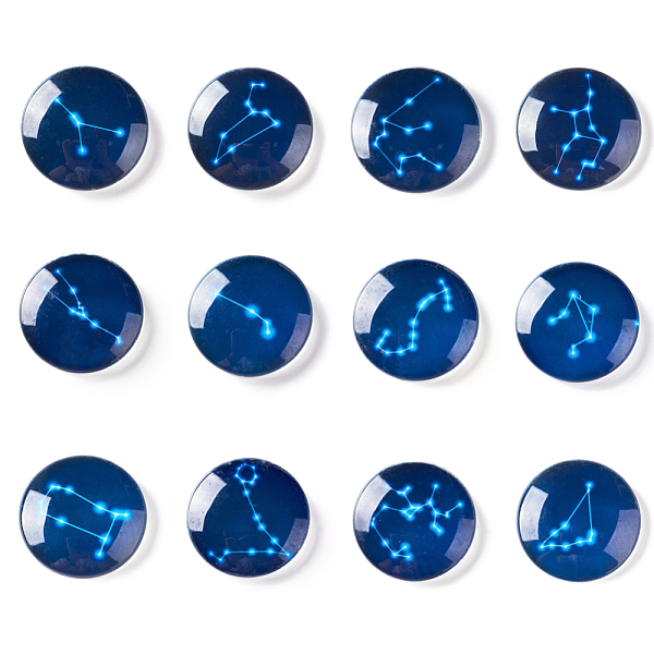 

PandaHall Glass Cabochons, Dome/Half Round with Twelve Constellations, Marine Blue, 25x6mm Glass Constellation Blue