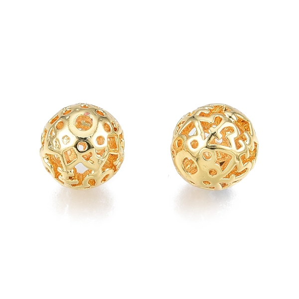 

PandaHall Brass Beads, Nickel Free, Round with Flower, Real 18K Gold Plated, 8mm, Hole: 1.4mm Brass Round