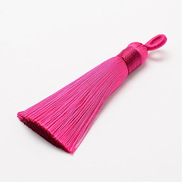 

PandaHall Polyester Tassel Big Pendant Decorations, Ice Silk Tassel, Deep Pink, 60~67x8mm, Hole: 5x7mm Polyester Pink