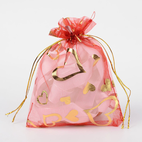 

PandaHall Heart Printed Organza Bags, Wedding Favor Bags, Favour Bag, Gift Bags, Rectangle, Red, 12x10cm Organza Heart Red