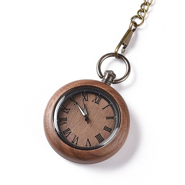 

PandaHall Ebony Wood Pocket Watch with Brass Curb Chain and Clips, Flat Round Electronic Watch for Men, Coconut Brown, 16-3/8~17-1/8 inch...