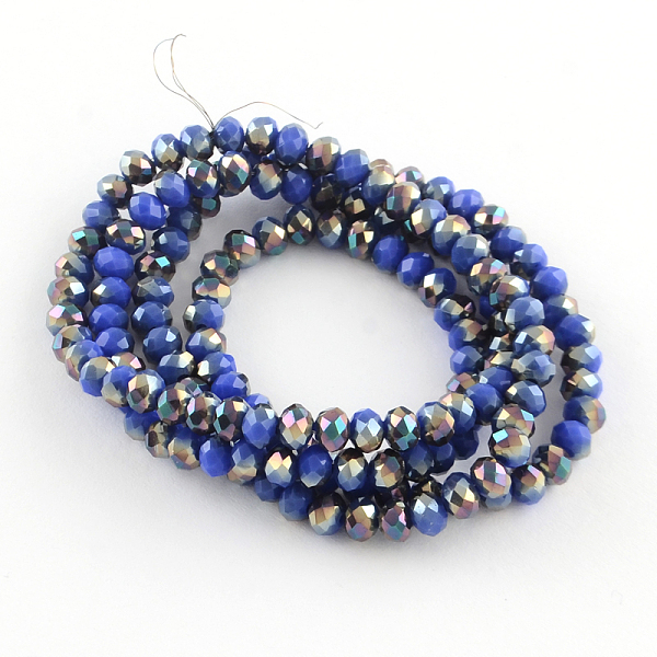 

PandaHall Electroplate Glass Faceted Rondelle Bead Strands, Half Rainbow Plated, Royal Blue, 4x3mm, Hole: 1mm, about 150pcs/strand, 18.9...
