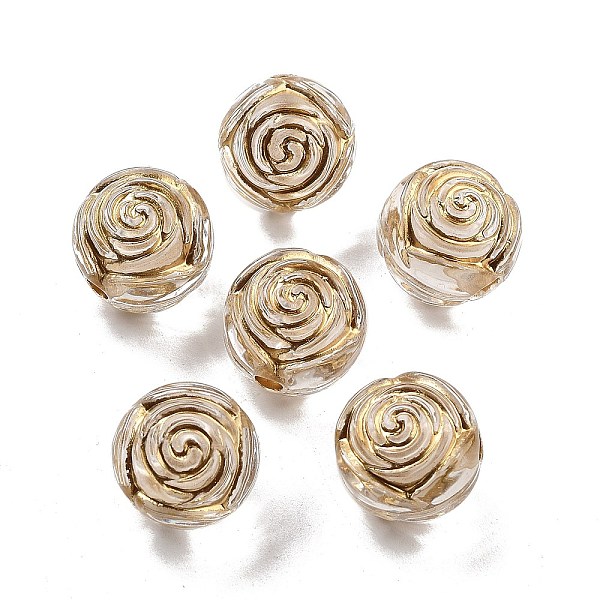 

PandaHall Plating Acrylic Beads, Golden Metal Enlaced, Round with Flower, Tan, 16x15mm, Hole: 3mm, 227pcs/500g Acrylic Round Orange