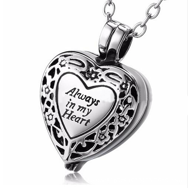 

PandaHall 201 Stainless Steel Urn Pendants, for Commemoration, Excluding Chain, Heart with Word Always in My Heart, Antique Silver...