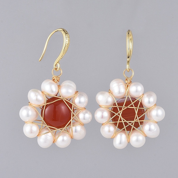 

PandaHall Dangle Earrings, with Natural Carnelian Cabochons, Pearl, Copper Wire, Brass Earring Hooks and Cardboard Boxes, 40mm, Pin: 0.9mm...
