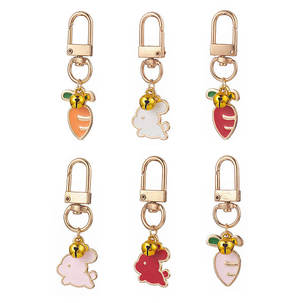 

PandaHall 6Pcs 6 Styles Alloy Enamel Pendant Swivel Keychain, Rabbit & Carrot, Light Gold, Mixed Color, 5.7~5.8cm, Pendant..., Multicolor