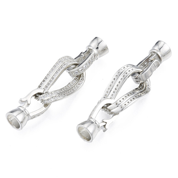 

PandaHall Brass Micro Pave Clear Cubic Zirconia Fold Over Clasps, Nickel Free, Twist Oval, Real Platinum Plated, Oval: 19x12x5mm, Clasp...