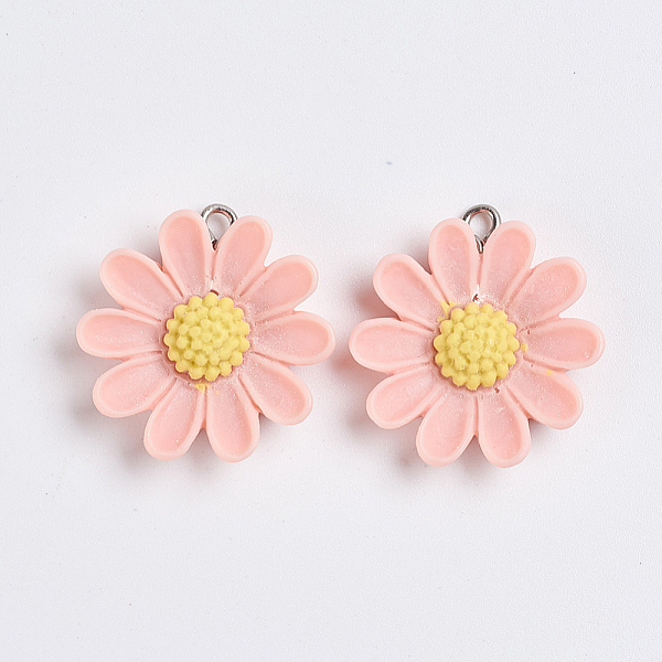 

PandaHall Resin Pendants, with Platinum Plated Iron Findings, Flower, Pink, 26.5x25x6.5mm, Hole: 2mm Iron+Resin Flower Pink