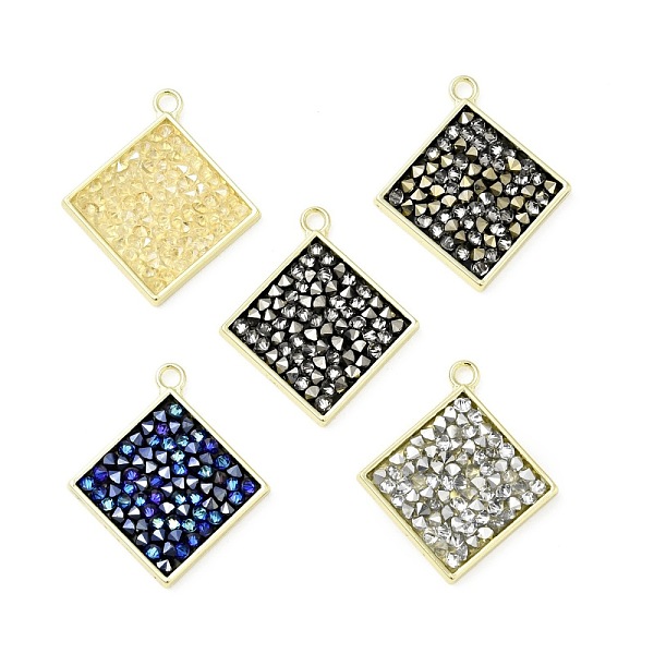 

PandaHall Rhinestone Pendants, with Light Gold Plated Brass Findings, Rhombus, Cadmium Free & Lead Free, Mixed Color, 25.5x23x3mm, Hole: 2mm..., Multicolor