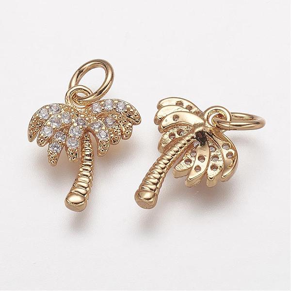 

PandaHall Brass Micro Pave Grade AAA Cubic Zirconia Charms, Lead Free & Nickel Free & Cadmium Free, Coconut Tree, Real 18K Gold Plated..., Clear
