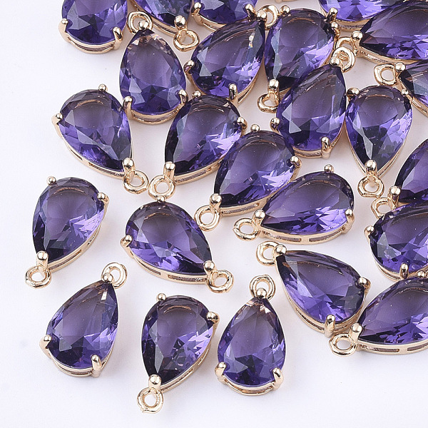 

PandaHall Transparent Glass Charms, with Brass Findings, Faceted, Teardrop, Light Gold, Medium Purple, 15x8x6mm, Hole: 1.2mm Brass+Glass...