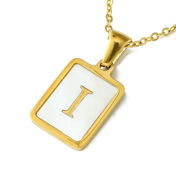 

PandaHall Ion Plating(IP) Rectangle with Initial Letter 304 Stainless Steel Pendant Necklace, white Shell, Real 18K Gold Plated, Letter I...