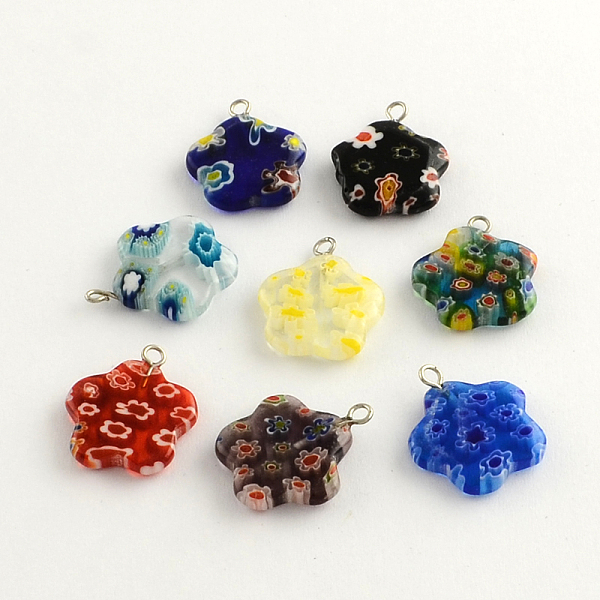 

PandaHall Handmade Millefiori Glass Pendants with Platinum Plated Iron Findings, Flower, Mixed Color, 21x18x4mm, Hole: 2mm Millefiori..., Multicolor