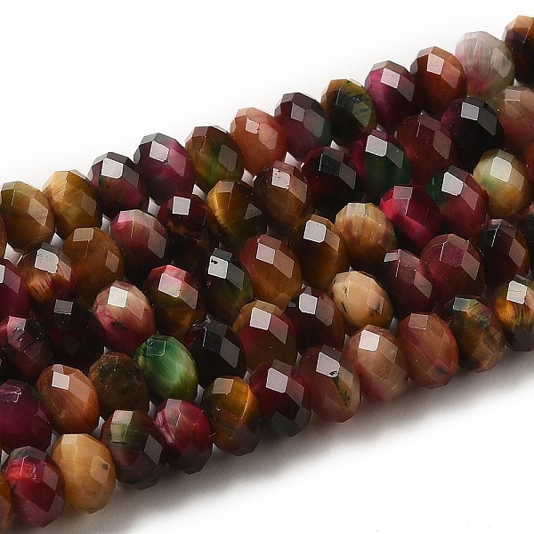 

PandaHall Natural Rainbow Tiger Eye Beads Strands, Dyed, Faceted, Rondelle, Goldenrod, 6x4mm, Hole: 1mm, about 92~101pcs/strand, 15.55 inch..., Gold
