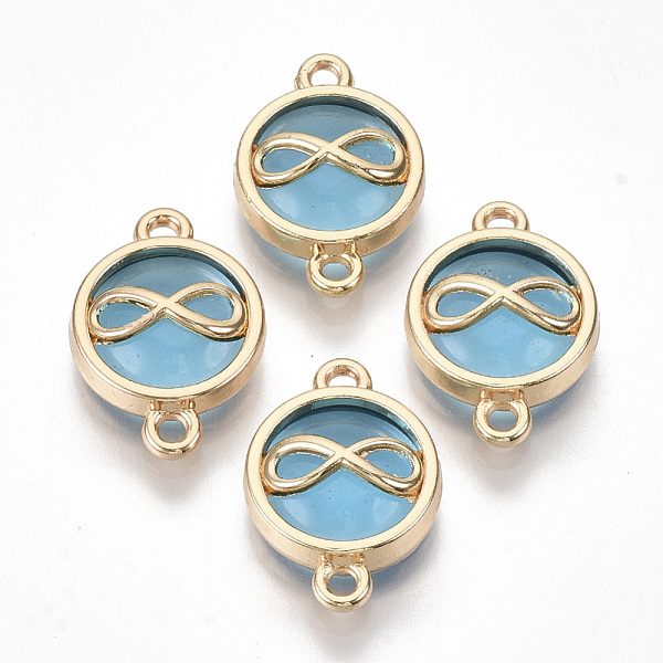 

PandaHall Glass Links connectors, with Light Gold Plated Alloy Findings, Flat Round with Infinity, Light Sky Blue, 19.5x13.5x5.5mm, Hole...