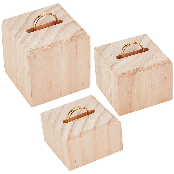 

PandaHall 3 Sizes Wood Ring Display Pedestal Set, Finger Ring Organizer Holder, Sqaure, Bisque, 4.95~5.05x4.95~5.05x3.05~5cm, Groove..., Orange