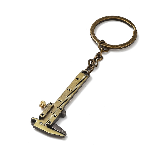 PandaHall Alloy Vernier Caliper Pendant Keychain, with Iron Key Ring, Antique Bronze, 10.6cm Alloy Tool
