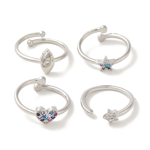 

PandaHall Rack Plating Brass Micro Pave Cubic Zirconia Cuff Rings, Long-Lasting Plated, Lead Free & Cadmium Free, Mixed Color, Adjustable..., Multicolor