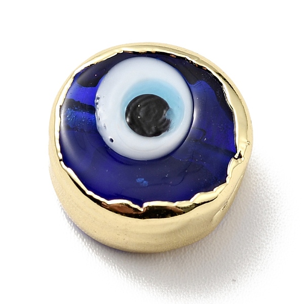 

PandaHall Handmade Evil Eye Lampwork Beads, with Brass Findings, Flat Round, Blue, 11.5x6mm, Hole: 1.6mm Lampwork Flat Round Blue
