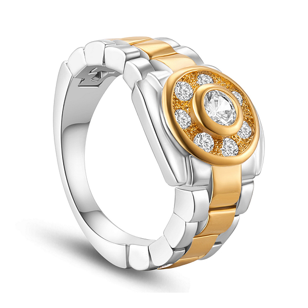 

PandaHall SHEGRACE 925 Sterling Silver Finger Ring, with Watch Chain and Micro Pave AAA Cubic Zirconia Real 18K Gold Plated Round, Platinum..., Clear