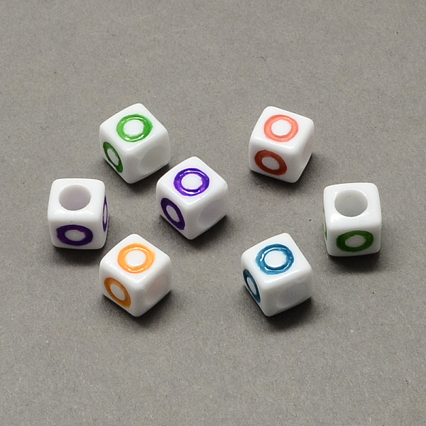 

PandaHall Large Hole Colorful Acrylic Letter European Beads, Horizontal Hole, Cube with Letter.O, 7x7x7mm, Hole: 4mm, about 1144pcs/500g..., Multicolor