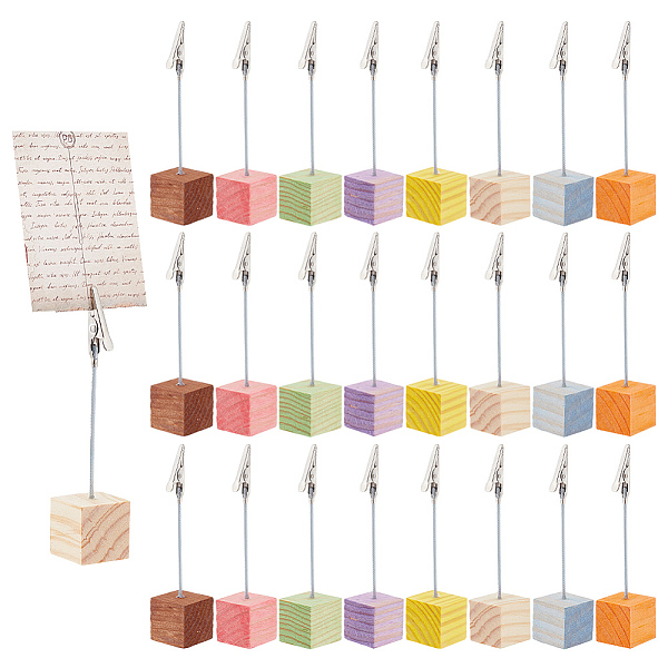 

PandaHall 24Pcs 8 Colors Square Base Wood Memo Holders, Photo Card Holder, with Iron Alligator Clip, Mixed Color, 25.5x26x116mm..., Multicolor